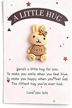 Pocket Hug, Thinking of You Gifts, Bunny, Mini Pocket Hugs for Friends with Card, Positive Good Luck Gifts for Birthday Valentine's Day Christmas Easter Bunny