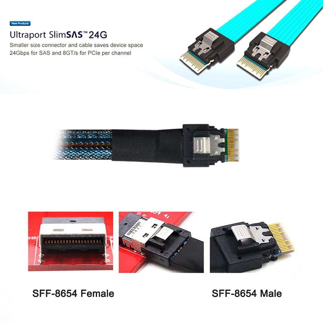 chenyang Slim Line SAS 4.0 sff-8654 4i 38Pin Host a sff-8654 38Pin objetivo RAID cable 50 cm