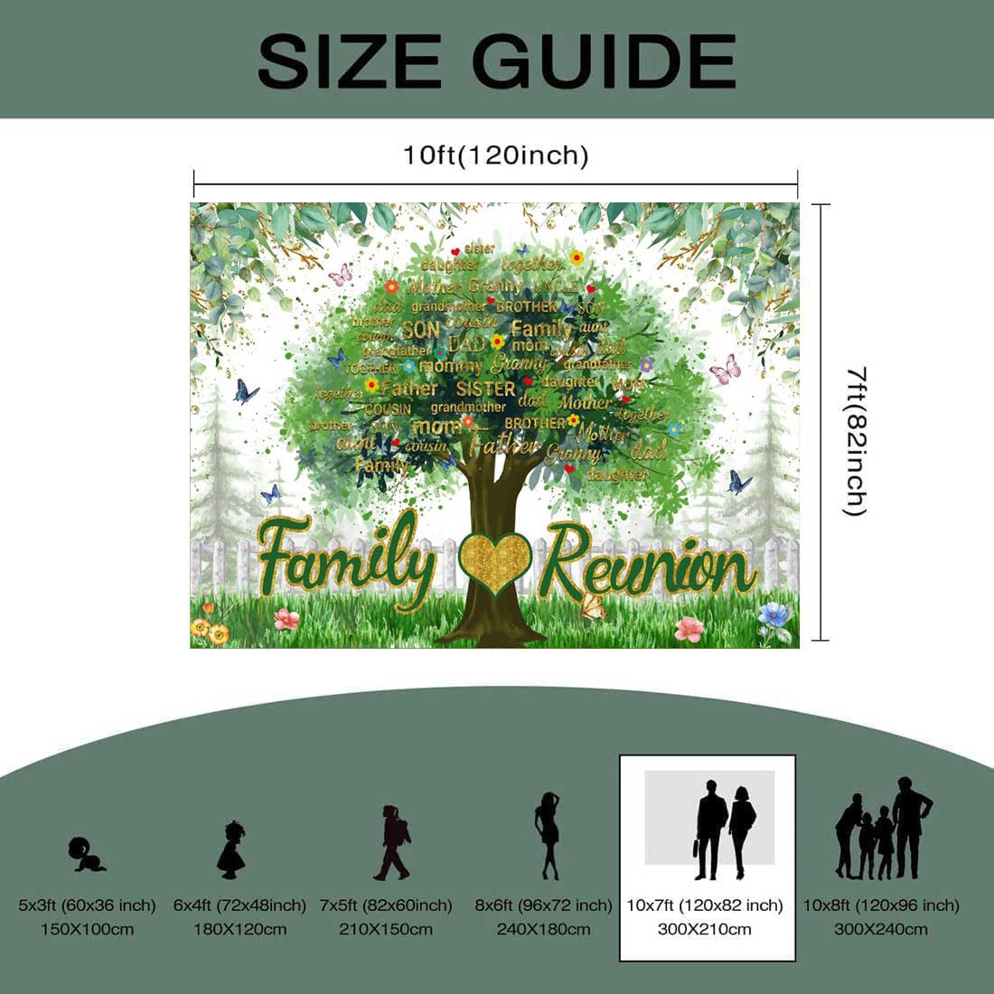 Toile de fond pour réunion de famille - Décoration de fête de famille - 3 x 2,1 m - Pour cabine photo - Membres de l'arbre généalogique - Bannière de photographie
