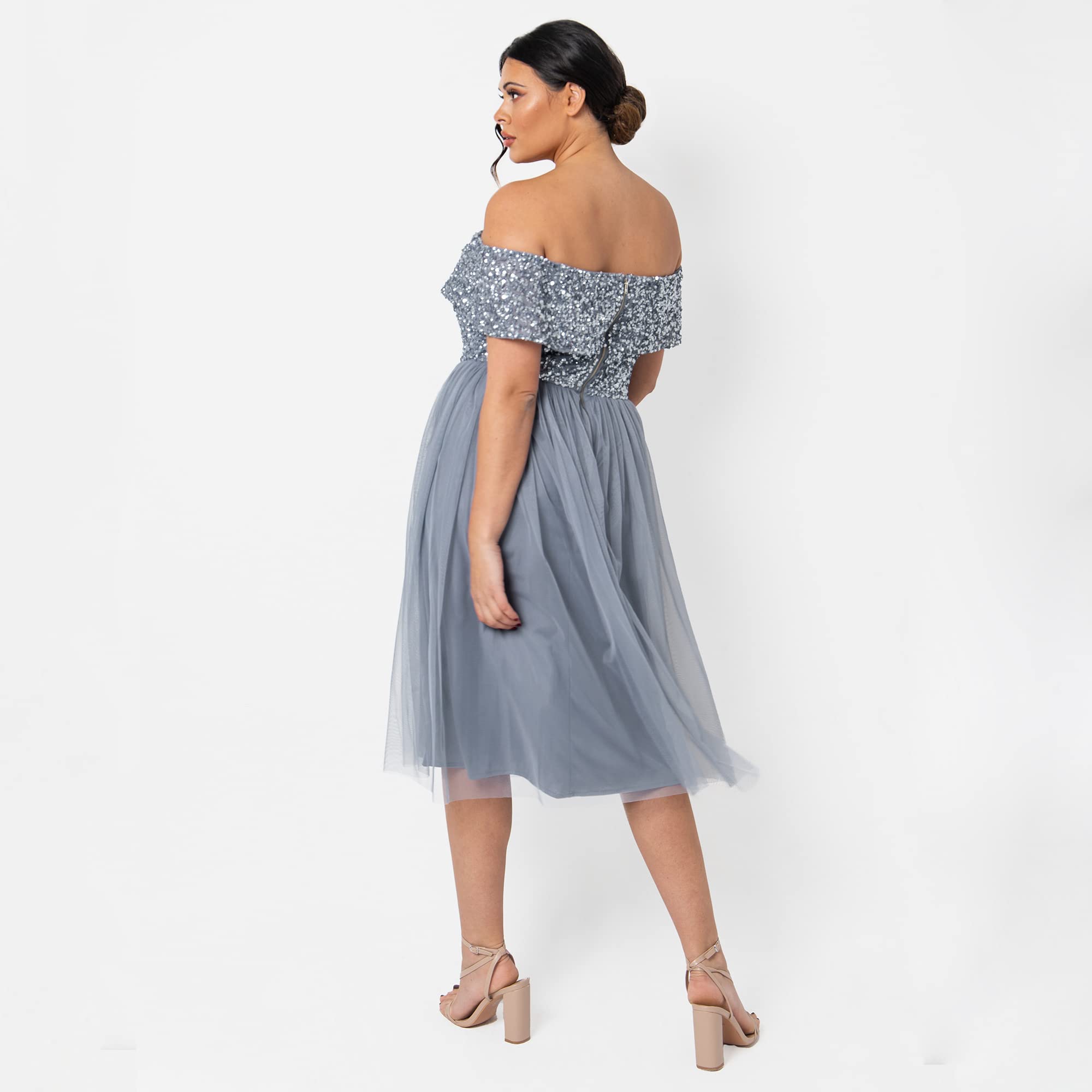 Maya Deluxe Sukienka druhny Kobiety Maya Deluxe Ladies Bardot Dresses for Women Midi High Empire Waist Sequins Embellished Formal Evening for Wedding Guest (1 w zestawie)