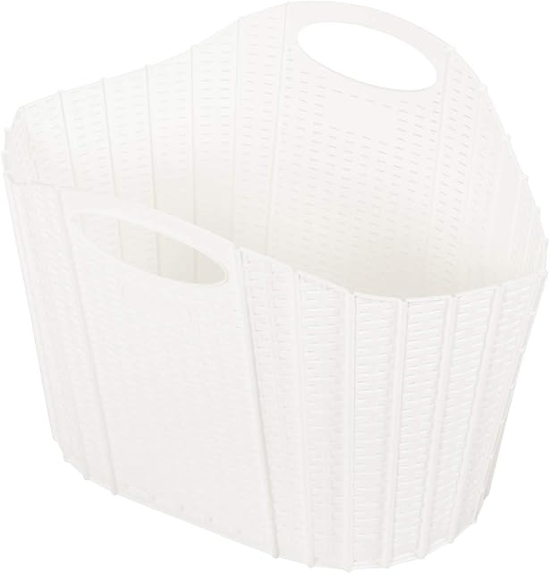 Addis Rattan Knit Fold Flat Easy Store Clothes Laundry Basket Hamper, White, 38 Litre