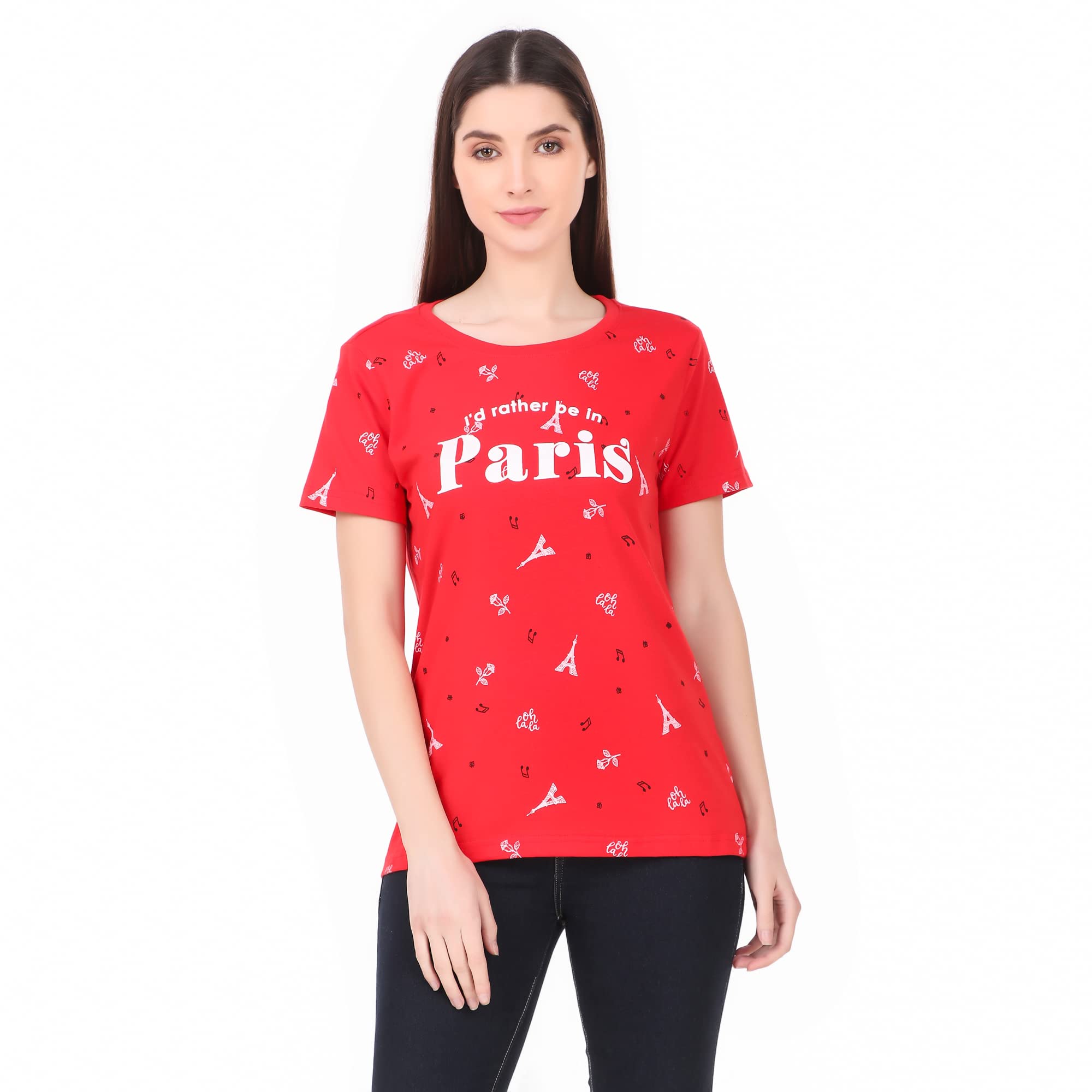 Stories.LabelWomen 100% Cotton Printed Tshirt in Ribbed Neck Includes Plus Sizes, Regular Fit and Half Sleeves (Sizes Small -5XL)