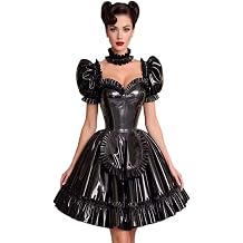Leather Maid Prom Dresses with Apron Short Sleeve Gothic Evening Formal Cocktail Dresses