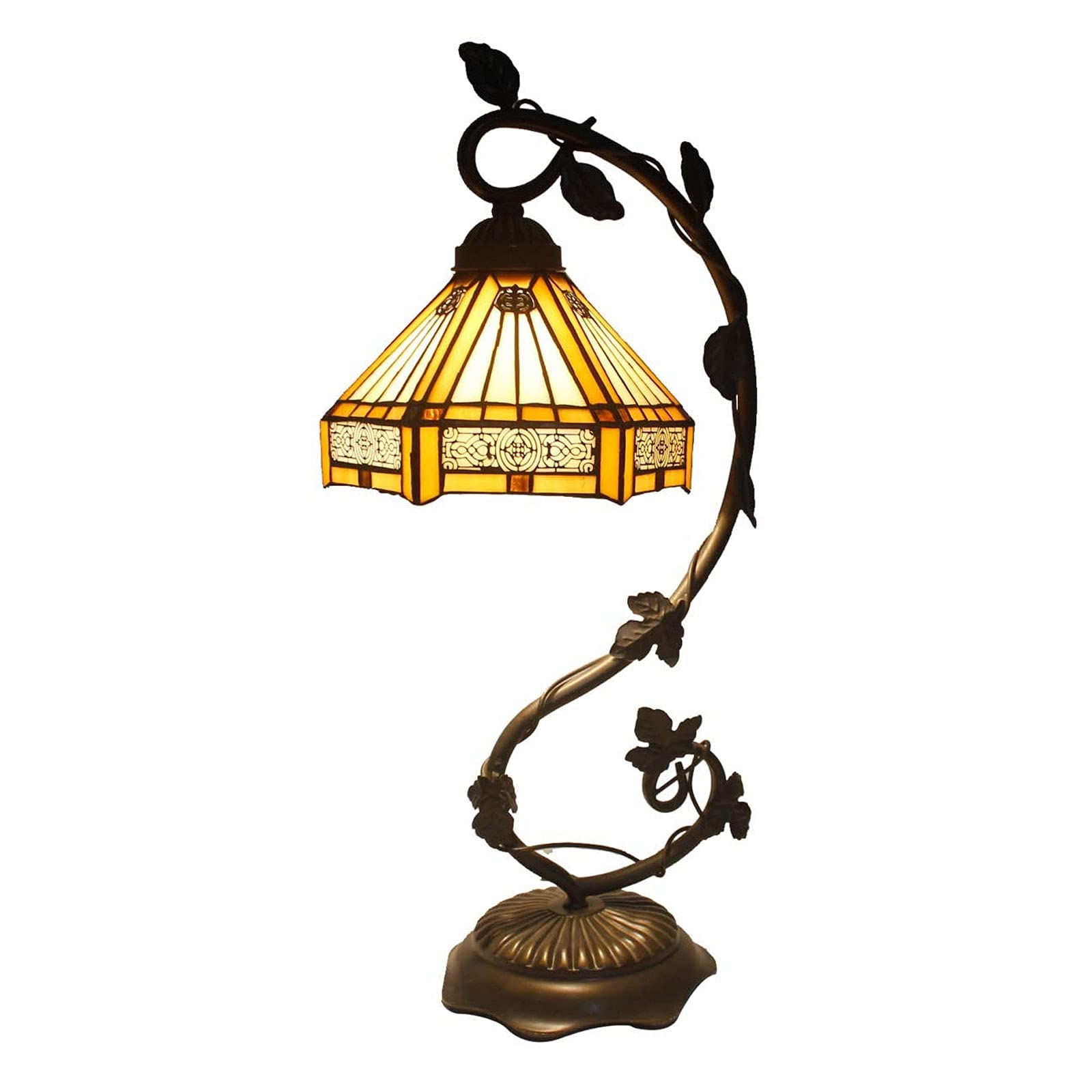 CAPXXIN Tiffany Lamp Stained Glass Table Lamp Bedside Lamp Yellow Hexagon Banker Desk Light for Bedroom Living Room Lighting needed