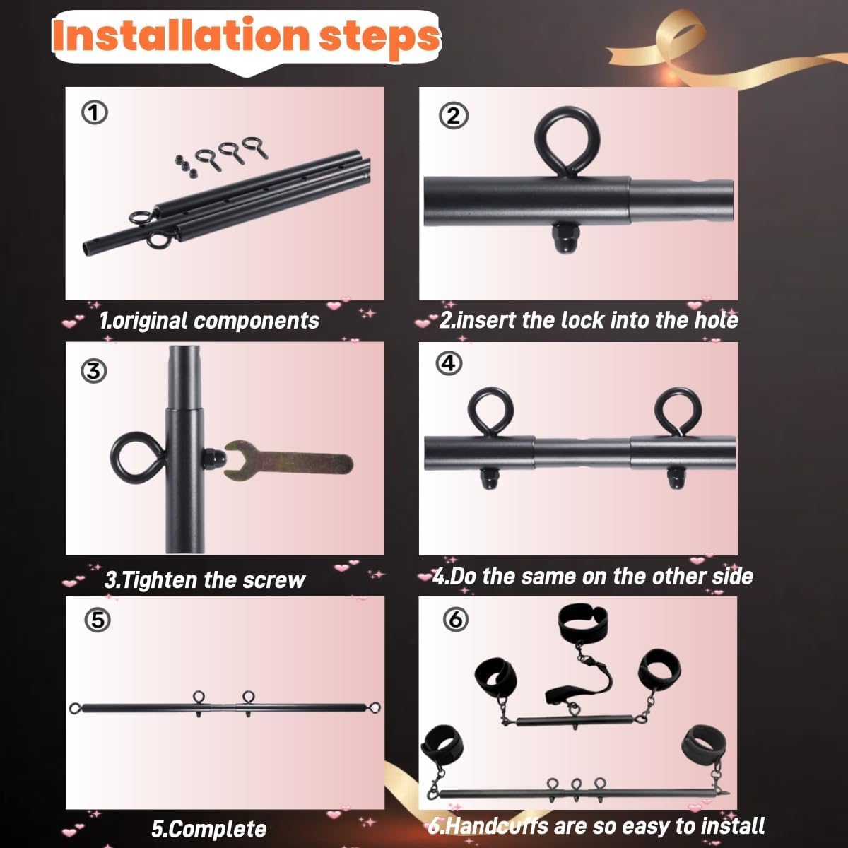 Barra separadora para sexo, 2 piezas, juguetes de sujeción con collar para el cuello, tobillo y muñeca para mujeres, juego de bondage BDSM para parejas, SM, juego sexual, 22-36 pulgadas (negro)