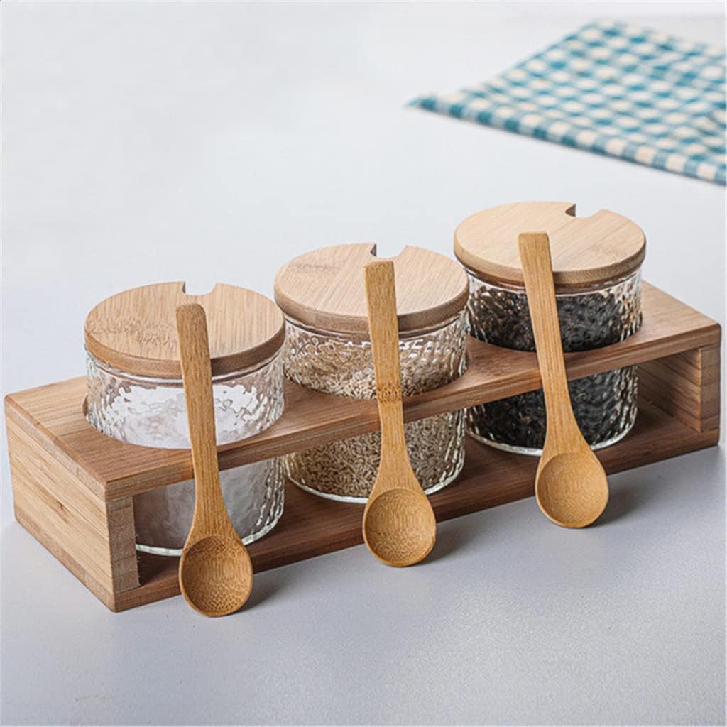 Hammered Glass Spice Jar Set Shelf Seasoning Box Kitchen Cooking Tools Salt Shaker Sugar Storage