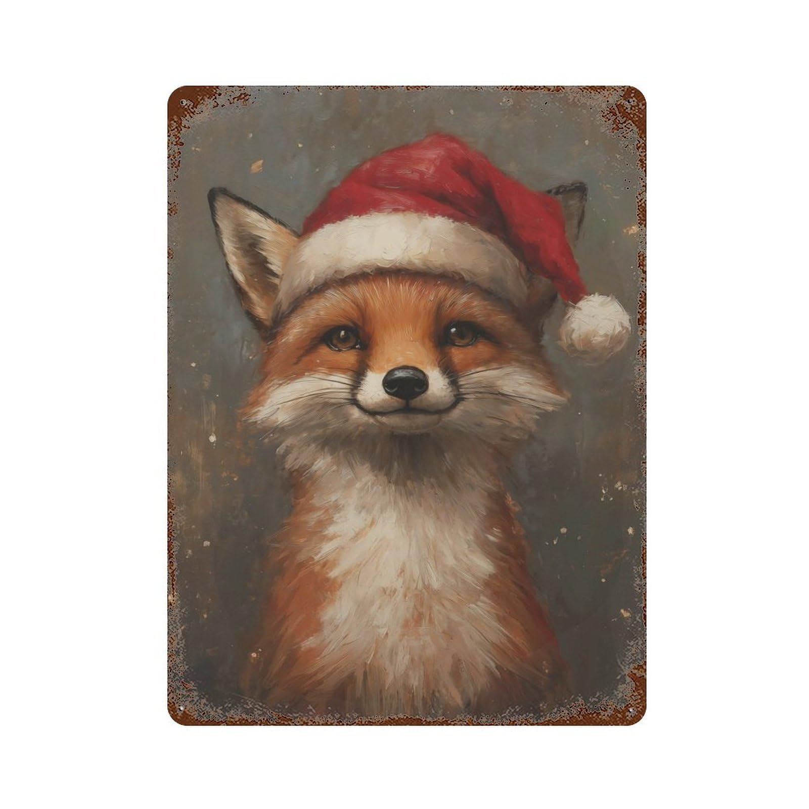 Garage Style Christmas Fox Vintage Rust Metal Sign 15.7"x11.8", Vintage Wall Decor for Bar And Workshop