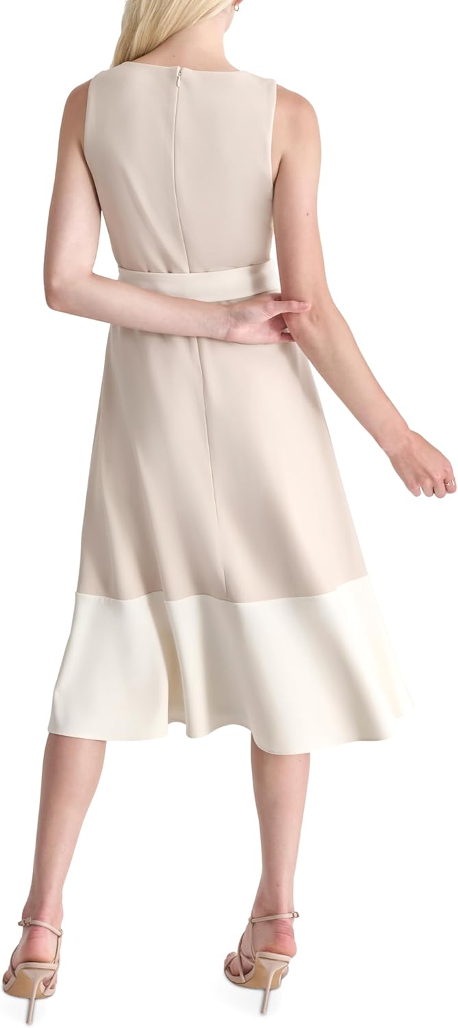 DKNY Women's Sleeveless Asymmetrical Neck Lined Midi Dress with Removable Belt - Image 4