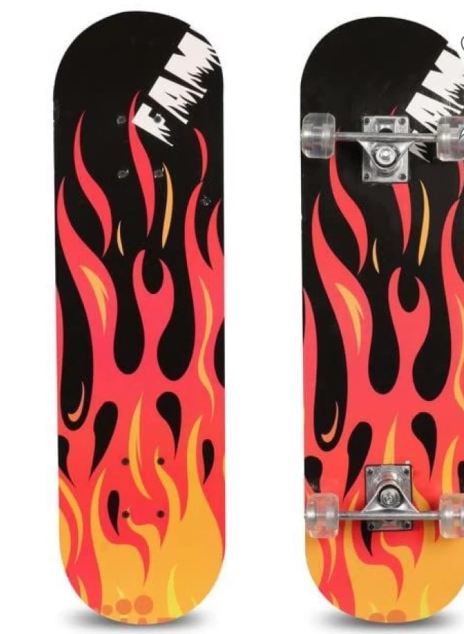 Ash & Roh Duck Fibre Skateboard: Beginner-Friendly Boards for All Ages - Featuring 80 Grit Grip Tape & Stylish Sticker Graphics (fire) : Amazon.in: Toys & Games