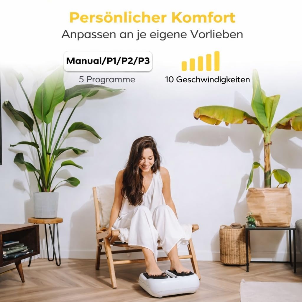 Shiatsu Fußmassagegerät mit Vibration – Durchblutungsgerät für Füße und Beine – 5 Programme & 10 Intensitätsstufen – Elektrisches Fußmassagegerät mit Fernbedienung