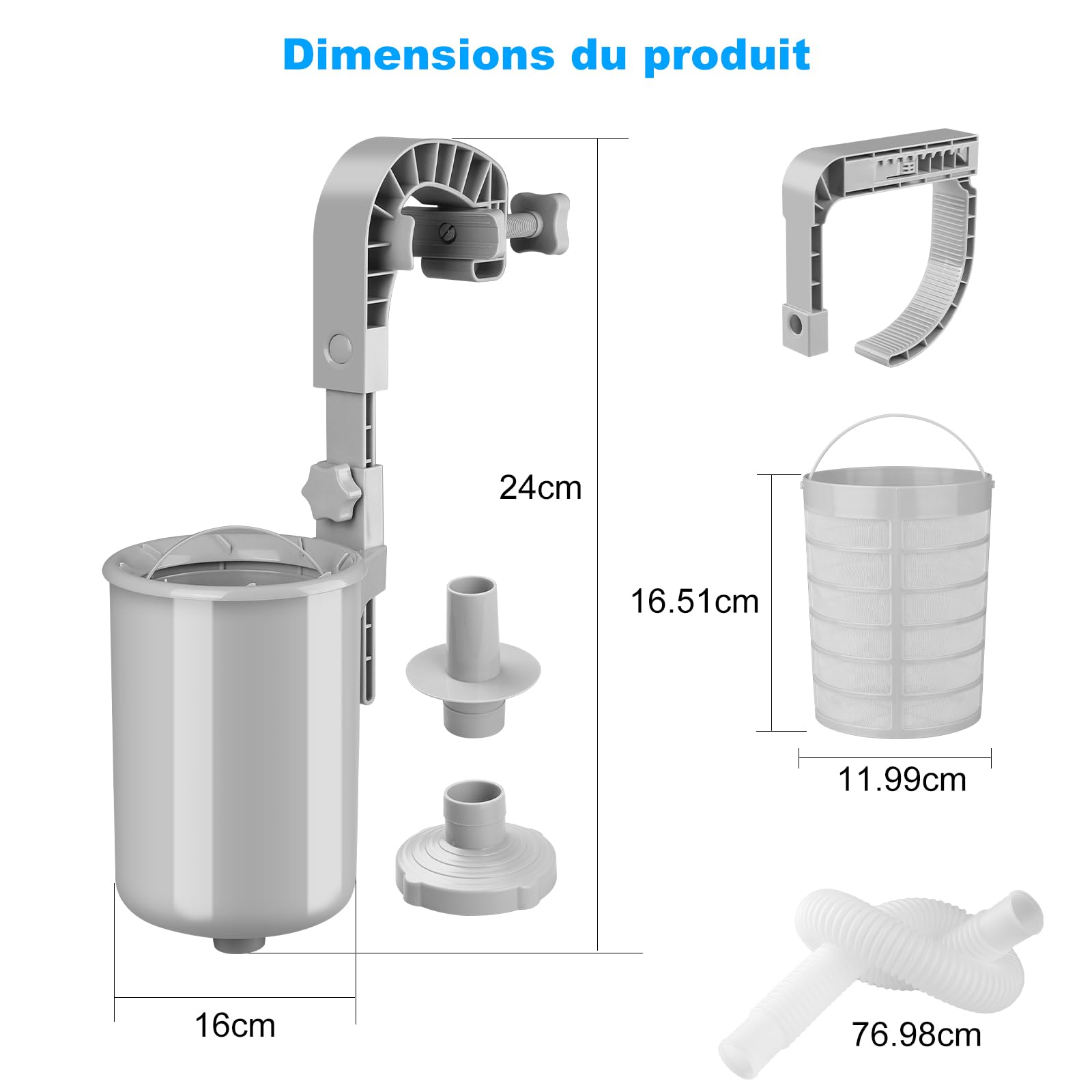 Skimmer pour Piscine Hors Sol, Skimmer Piscine Hors Sol avec Panier Filtre Réutilisable 60 Mesh, Automatique Nettoyage Feuilles débris Eau, Fixation murale avec panier filtrant, avec support universel
