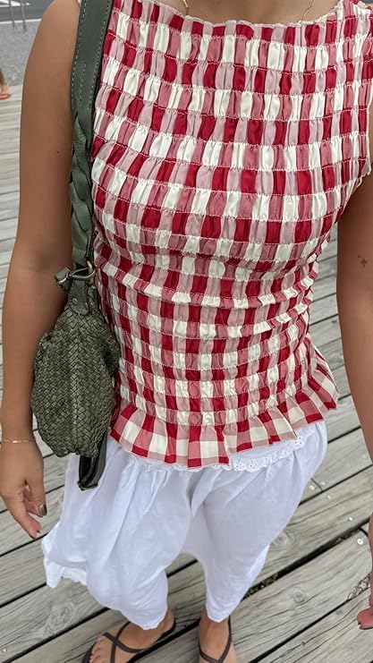 Shirred Tank Top Women Smocked Ruffle Frill Sleeveless Y2k Halter Peplum Top Ruffled Going Out Tops Streetwear3