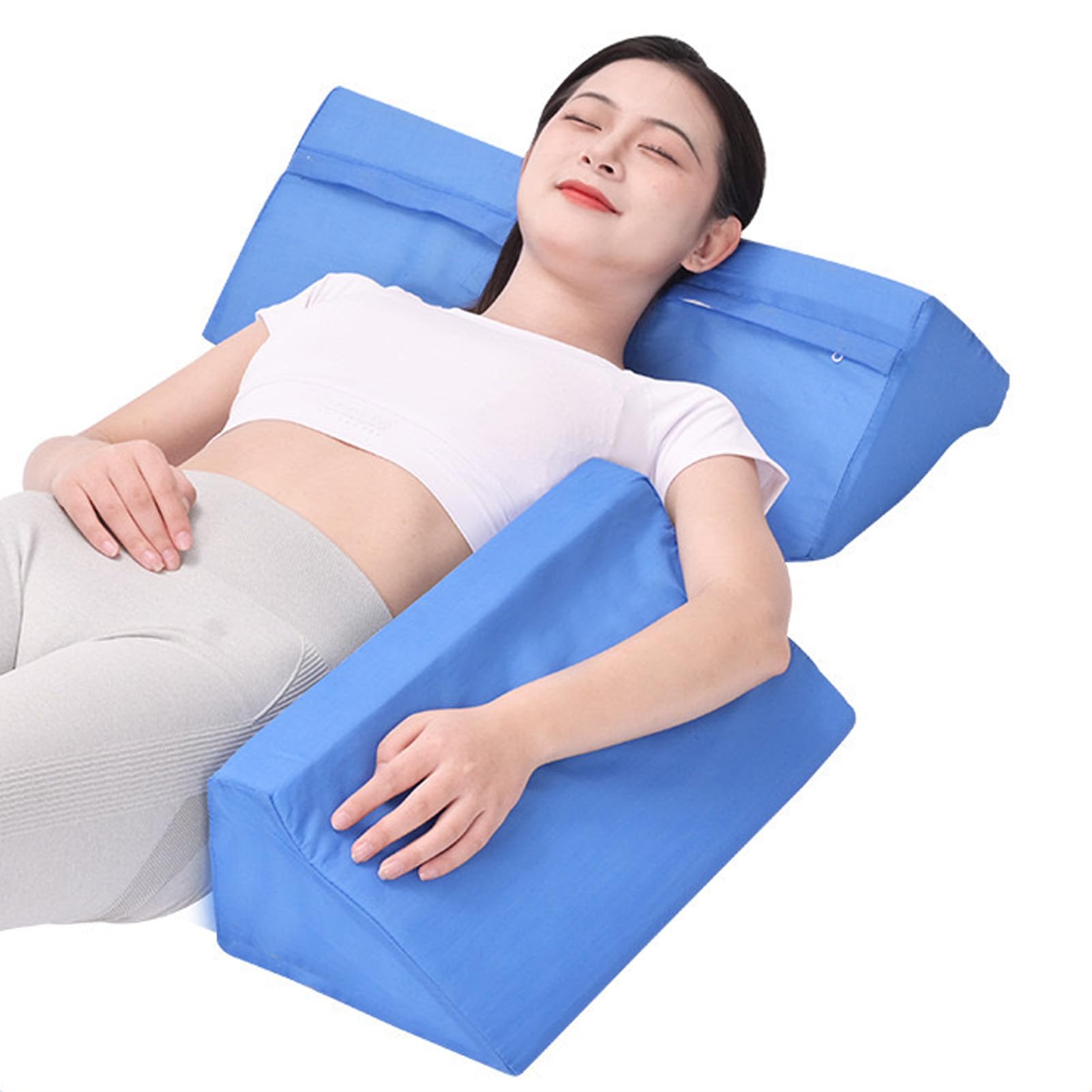 Sorandy Poduszka Klinowa w Kształcie Litery R, ​​ergonomiczna, Antypoślizgowa, Podwyższona Podpórka dla Osób śpiących na Boku, 60 X 25 X 20 Cm Niebieska, Idealna dla Obłożnie Chorych Pacjentów