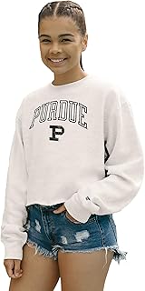 Blue 84 NCAA womens Ncaa Officially Licensed Crop Crewneck Sweatshirt Vintage Arch Over White