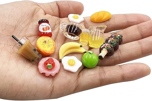 Miniatura 5 de Juego de 10 50 piezas de comida en miniatura para muñecas, accesorios para muñecas, mini bebida, leche, hamburguesa, papas fritas, plato de jugo de