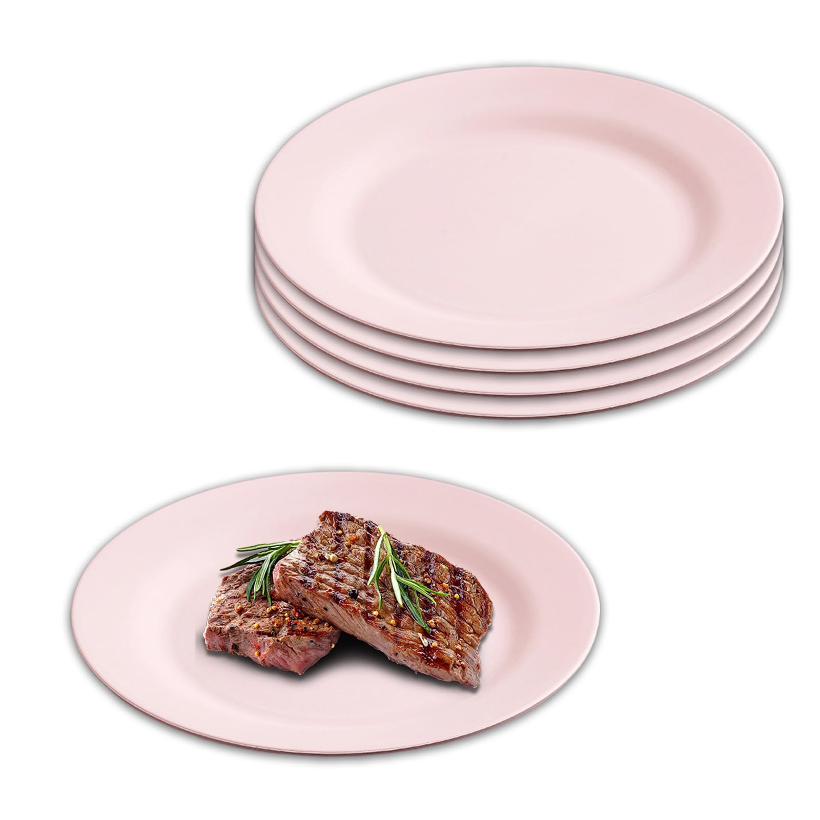 ZGWANSUI 28cm/11in Large Dinner Plates Unbreakable, 5 Pieces Round Wheat Straw Plates for Breakfast Appetizer, Reusable Serving Platter, Lightweight for Travel, BBQ, Picnic, Dishwasher Saf (Pink)