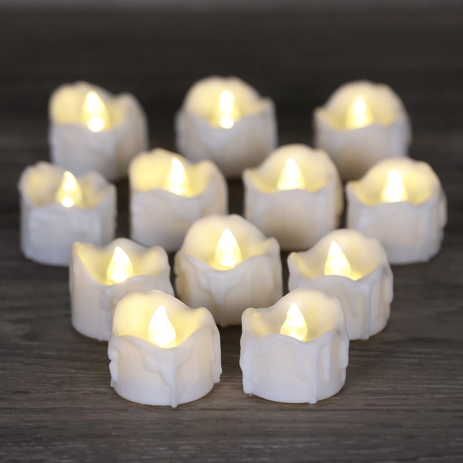 Festive Fix 12 Pcs Bright LED Flickering Flameless Tea Lights Candles