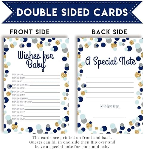 Miniatura 2 de Amanda Creation Tarjetas de deseos de bebé de lunares azules y dorados de 20, 4 x 6 pulgadas, gran recuerdo y actividad divertida para baby showers