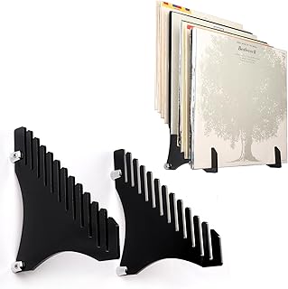 WANLIAN vinyl record display stand,record display,wall type record display stand,vinyl display,For record storage and display,Can hold 12 records (black)