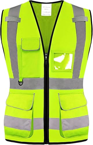 Chaleco de seguridad reflectante Hi Vis, clase 2, con 7 bolsillos y cremallera, cumple con las normas ANSIISEA