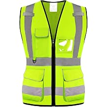 Class 2 Womens Hi Vis Reflective Safety Vest with 7 Pockets and Zipper, Meets ANSI/ISEA Standard