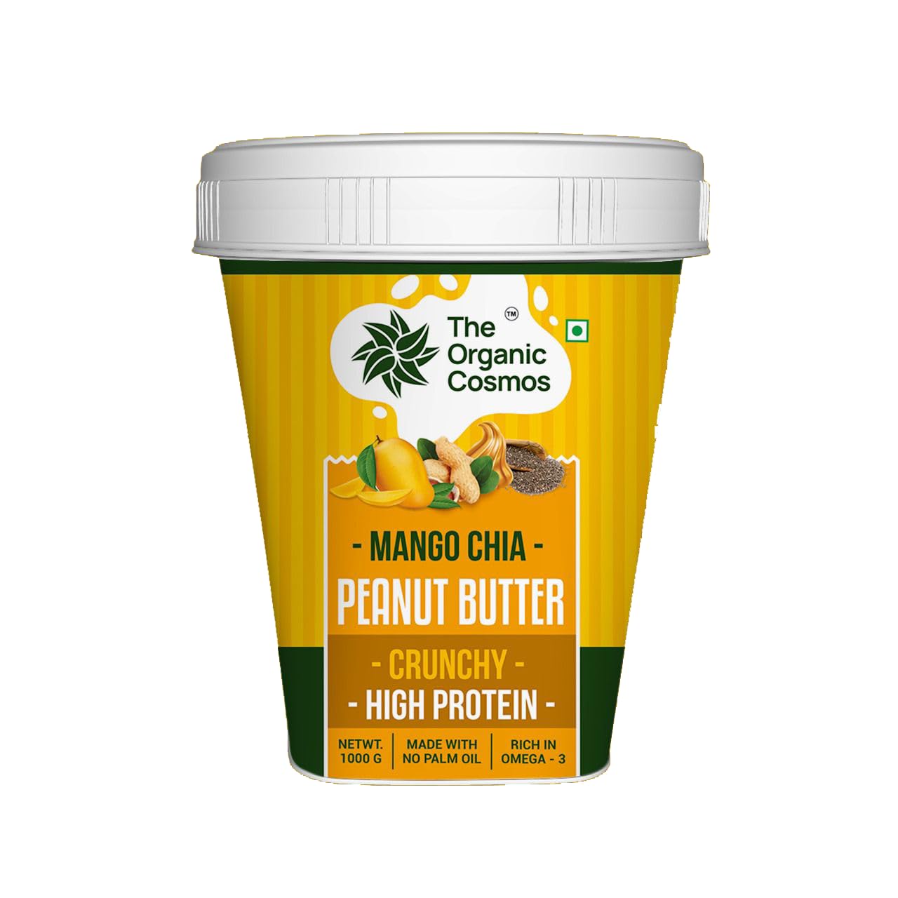 The Organic Cosmos Mango Chia Peanut Butter Crunchy 1kg | 25g Protein & 8g Fiber | Omega-3 Rich Superfood Spread | No Palm Oil, Vegan, Gluten-Free, No Refined Sugar | Healthy Nut Butter for Breakfast & Snacks (1 Kg)-image-25