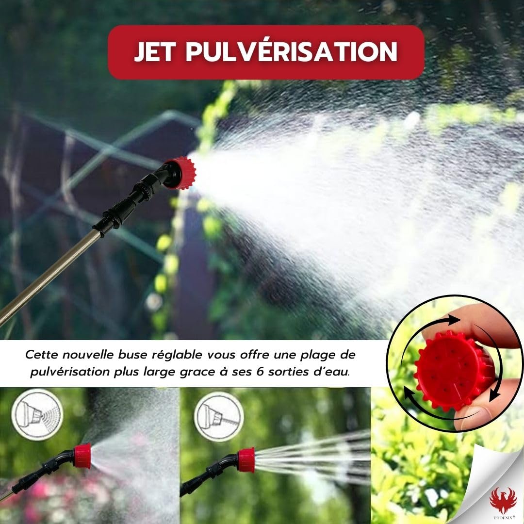 Phoenix - Pulvérisateur Electrique Easy Sprayer 5L – Pulverisateur de Jardin à Batterie Rechargeable avec 3h d’Autonomie, Pulverisateur avec Triple Buses (Cône, Éventail, Jet Douche), Léger, Robuste,