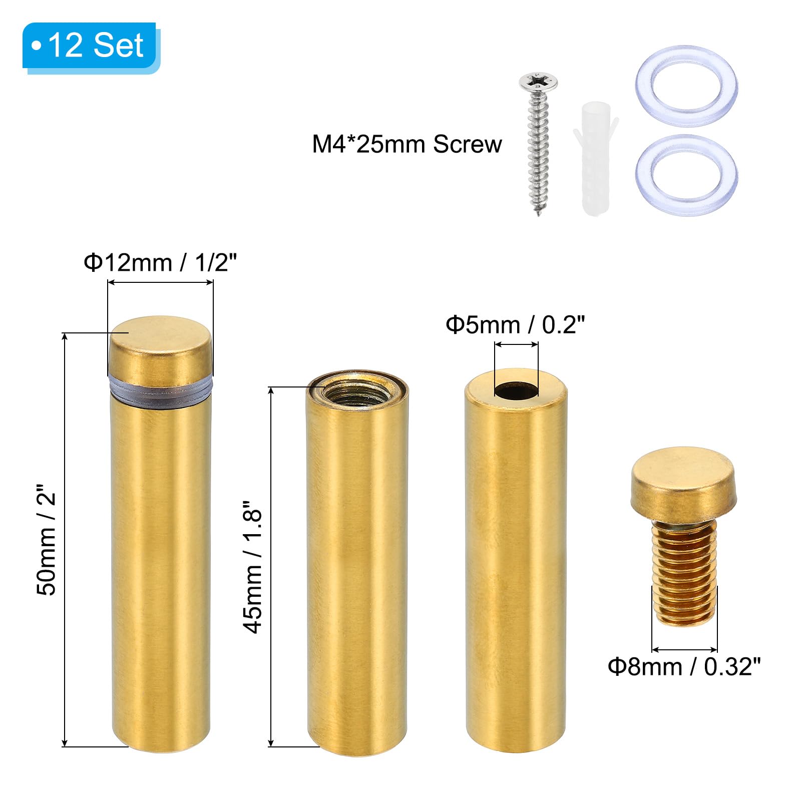 PATIKIL 1/2 x 2 Inch Sign Standoff Screws - Image 2