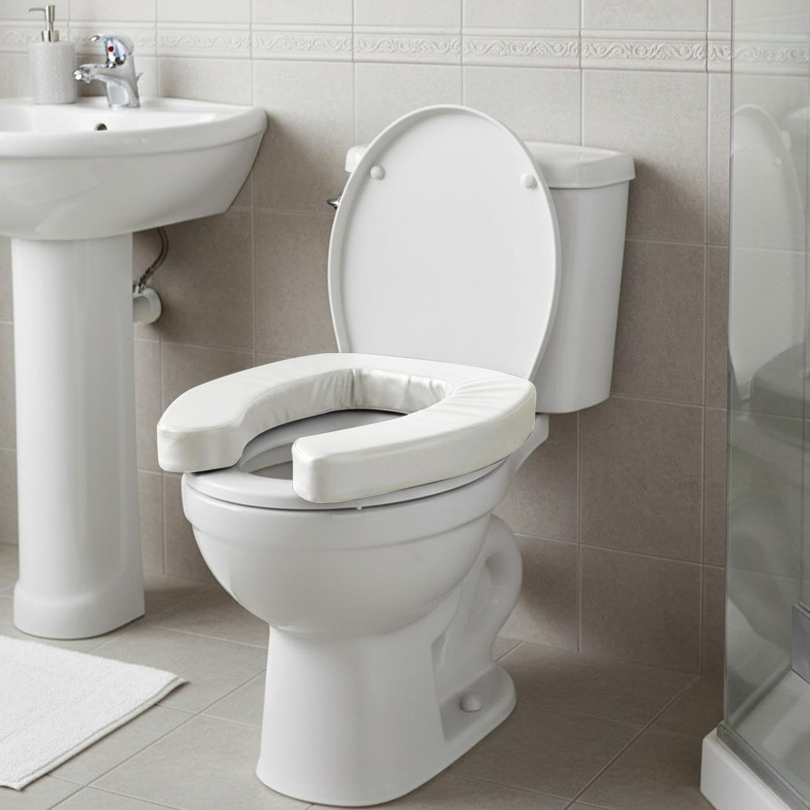 Rialzo Per Sedile WC Imbottito - Cuscino Impermeabile Antiscivolo Confortevole | 5 Cm Seduta Più Alta, Supporto Ergonomico Per Anziani Disabili Incinte | Uso Domestico Bagno Casa Viaggio Camper