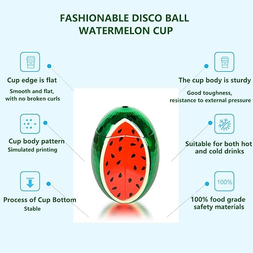 Miniatura 7 de 2 tazas de bola de disco de sandía y fresa con popote rojo, para fiesta, extraíbles y reutilizables, en la playa y la piscina.