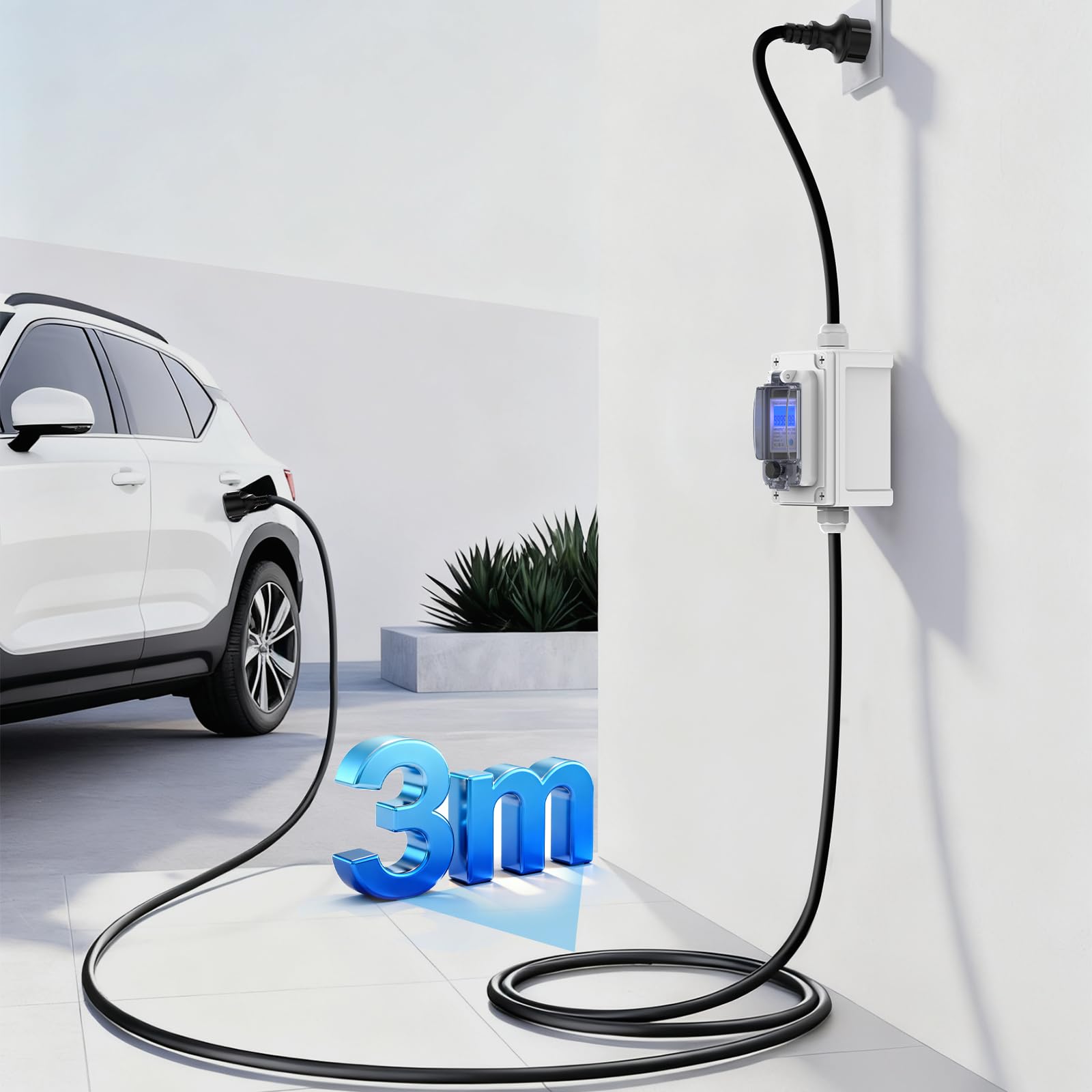 Medidor de Consumo Eléctrico 60A 230V, Contador de Energía Eléctrica | Enchufe y Toma CEE Schuko, Resistente al Agua IP67, Memoria Corte Corriente, Registra Consumo Energético