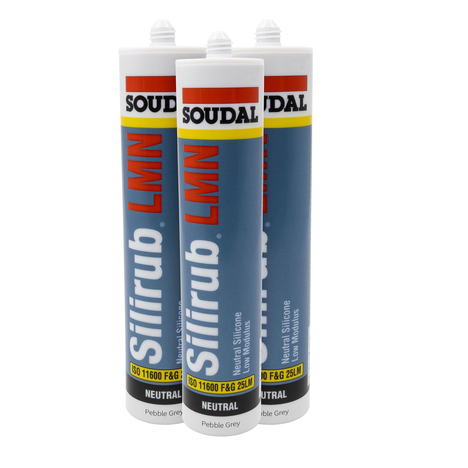 Soudal Silirub LMN All Purpose Silicone Low Modulus Neutral Cure (3 Pack) - Pebble Grey