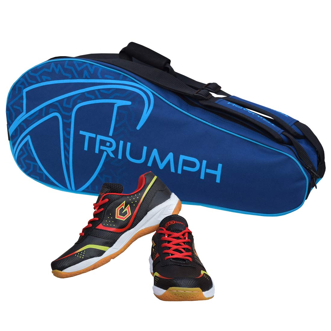 Gowin Badminton Shoe Smash Black Size-2 with Triumph Badminton Bag 303 Navy/Sky-image-34