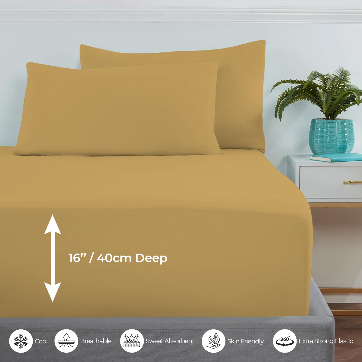 MistyMorning Extra Deep Fitted Sheet 16''/40cm, Egyptian Cotton bed sheets with 200 Thread Count - Image 3