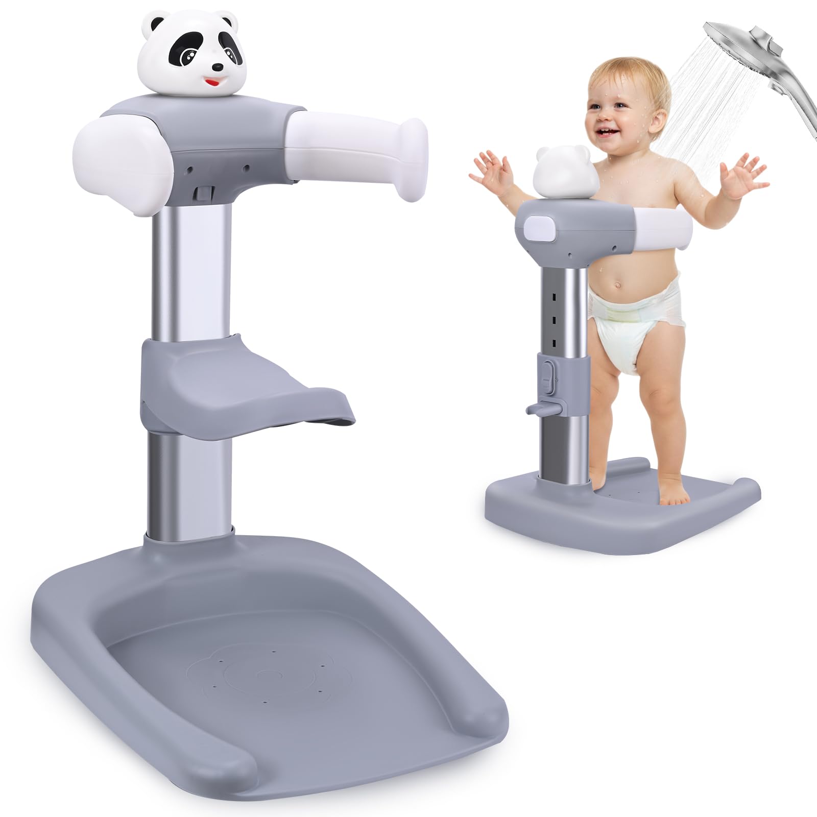 Vasca da bagno per bambini con supporto doccia, anti-schiacciamento, antiscivolo, torre doccia regolabile per bambini in piedi, supporto doccia ideale per neonati