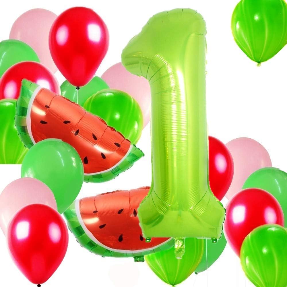 DOYOLLAWatermelon Picnic Birthday Party Balloons Decoration Supplies 23pcs - Best for Summer Fiesta Baby Shower Party Photo Prop (1st B-Day)