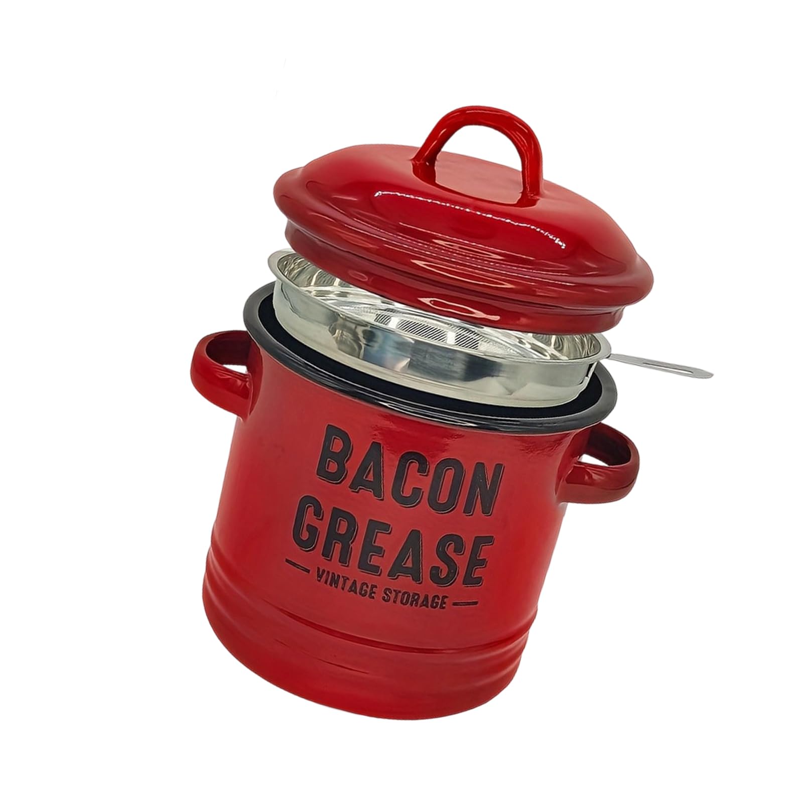 MALSSE Handle Bacons Grease Container with Strainer and Spoon Kitchen Gadget Dishwasher Safe for Cooking Use Multifunctional Seasoning Jar