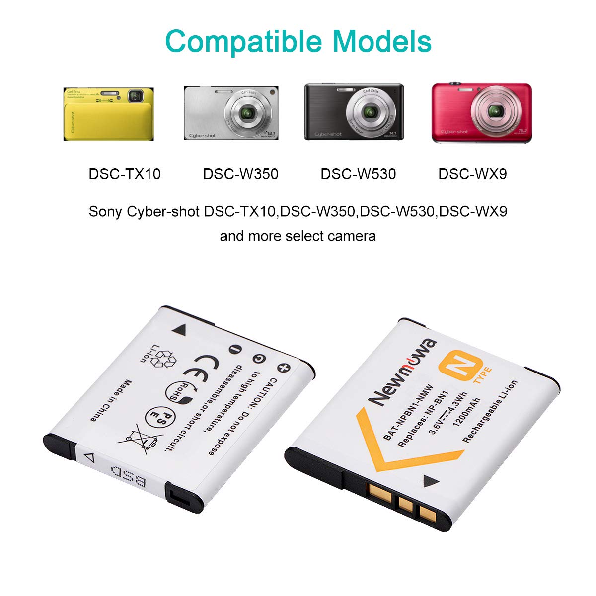 Newmowa NP-BN1 Bateria Zamienna (2 szt) I Ładowarka USB do Sony NP-BN1 i Sony Cyber-Shot DSC-QX10, DSC-QX100, DSC-W800, DSC-W570, DSC-W530, DSC-WX200, DSC-WX220, DSC-T110, DSC-TX5, DSC-TX7