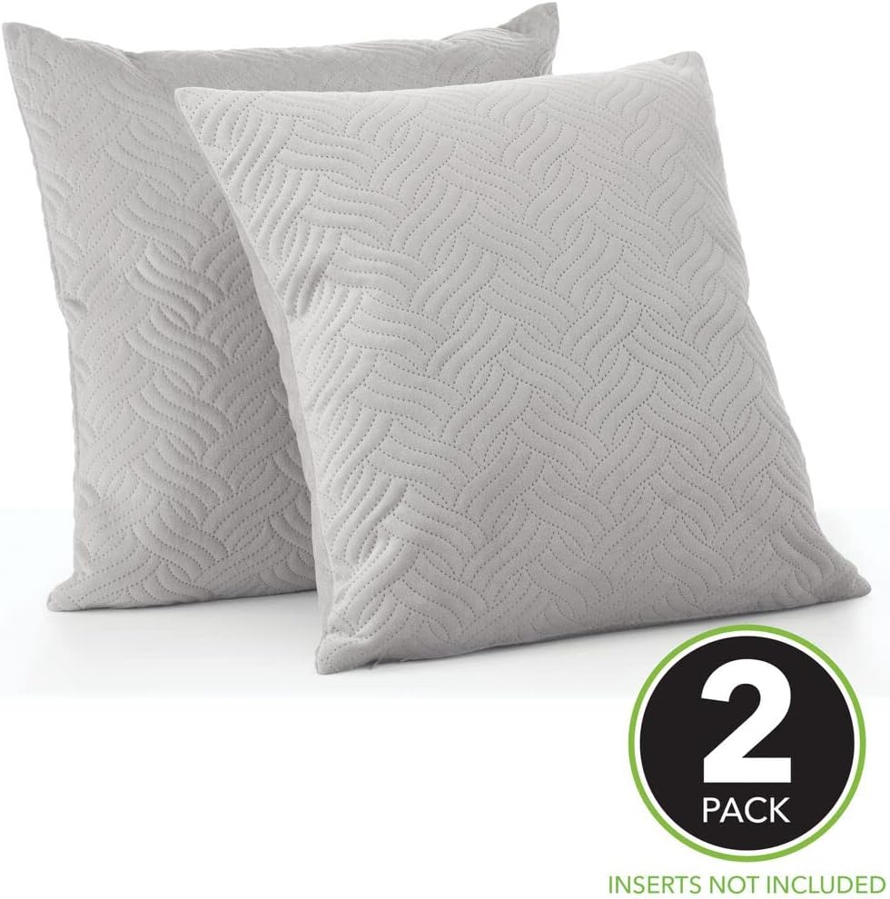 mDesign Decorative Hypoallergenic Polyester Quilted Velvet Square Throw Pillow Cover - Protects Pillows, Use on Beds, Sofas, Couches - 18 Inches x 18 Inches, Pack of 2 - Gray
