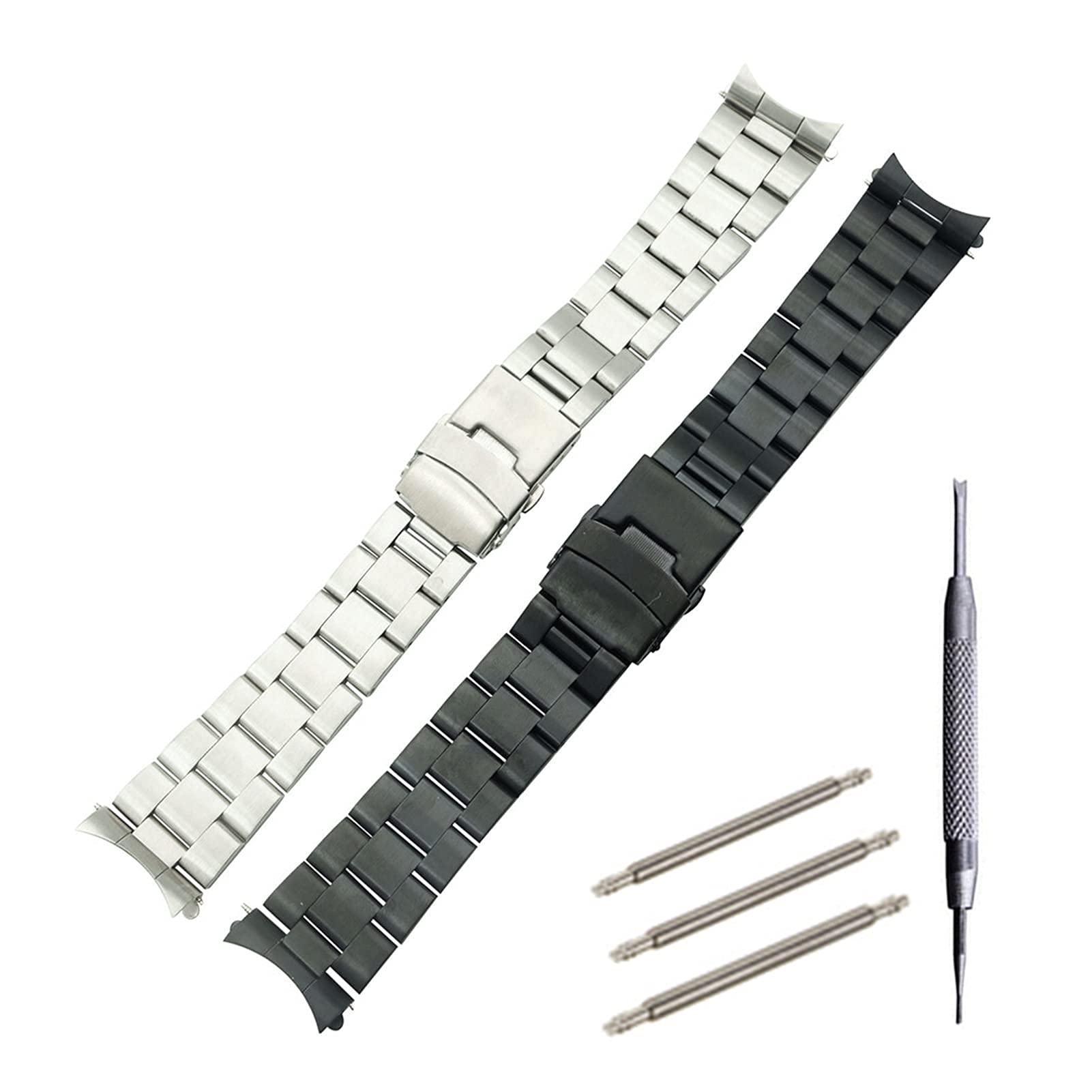 Bracelet de montre incurvé en acier inoxydable de 20 mm et 22 mm - Pour homme et femme - Double fermoir - Boucle de rechange