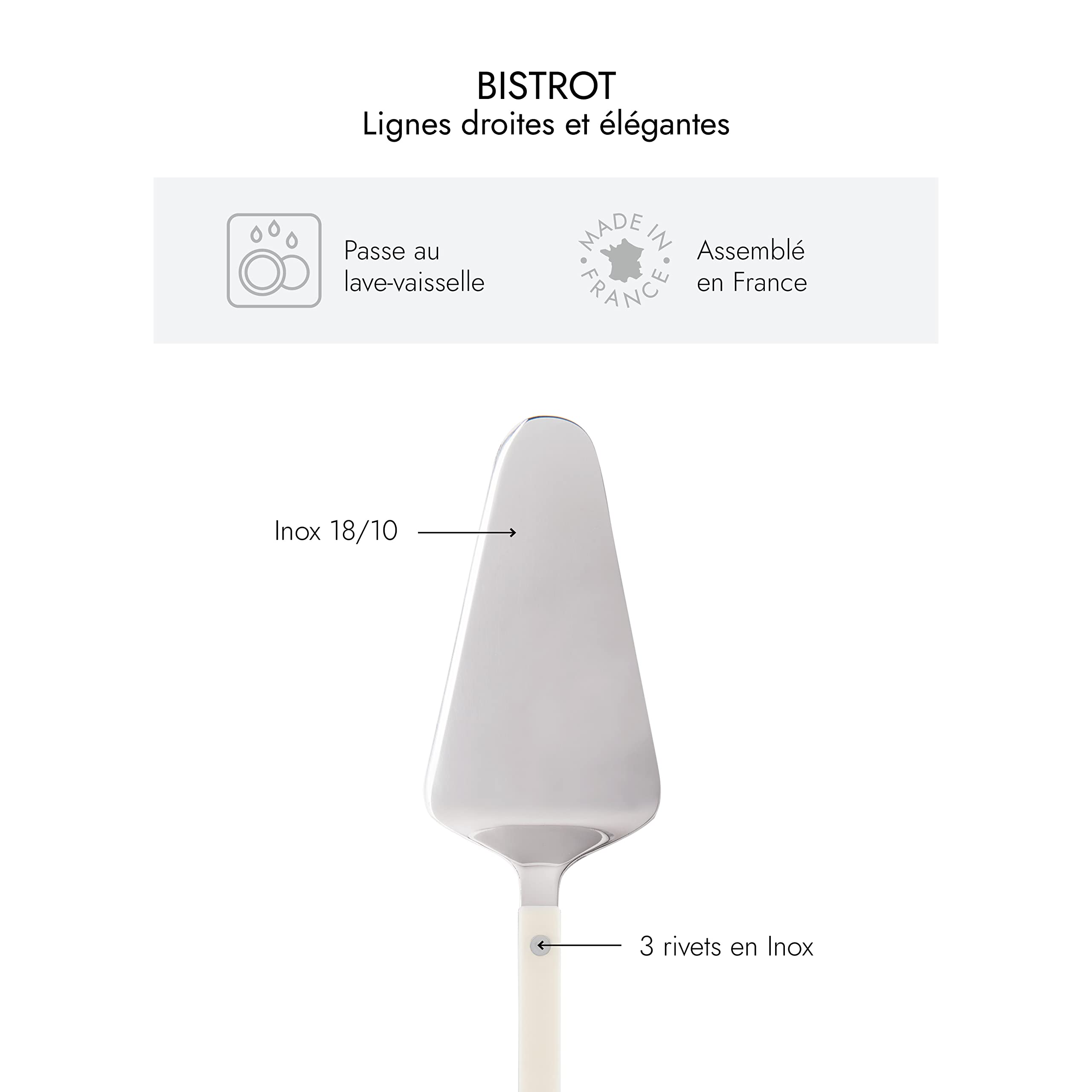 Sabre Paris | Pelle à Tarte Bistrot Couleur Ivoire. Couvert en Acier Inoxydable. Idéale pour Servir Toutes Vos pâtisseries, tartes sucrées ou salées.