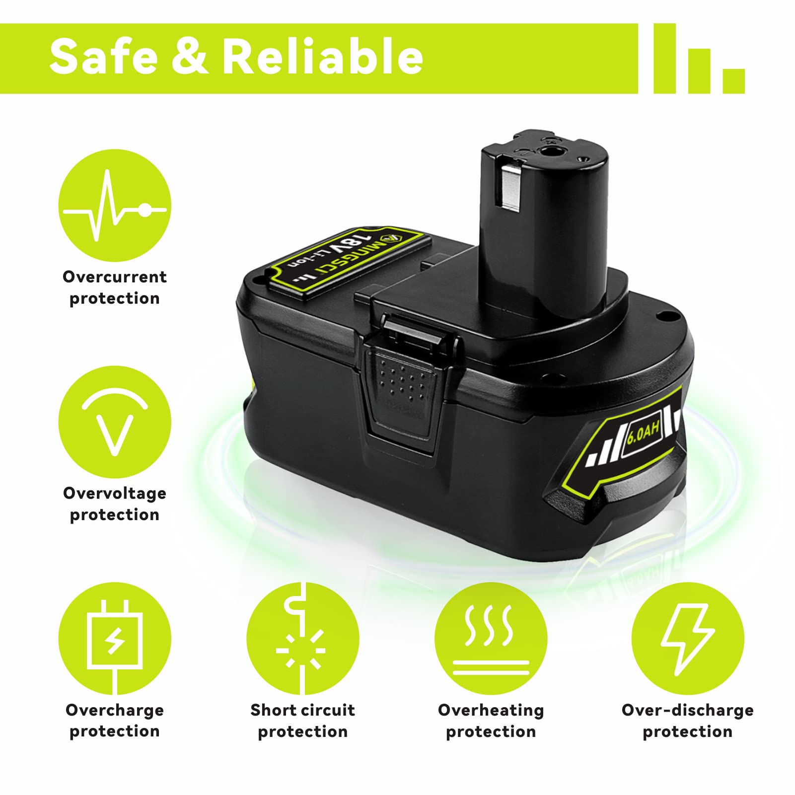 FERRYBOAT 2Pack P108 6.0Ah Replacement for Ryobi 18v Battery Compatible with Ryobi 18Volt Lithium-ion Plus P102 P103 P104 P105 P107 P109 P190 P191 P122 Batteries