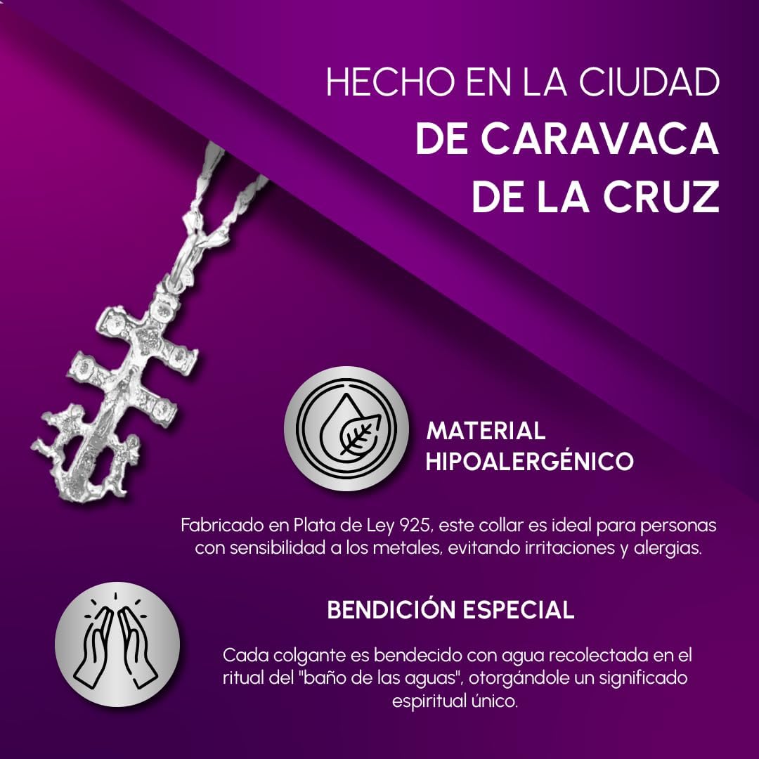 Croce di Caravaca Benedetta | Argento Sterling 925 | Catena da 50 cm | Con Cristo Davanti E La Vergine Dietro | Benedetta Catena D'Argento | Con Angeli Di Protezione | Unisex