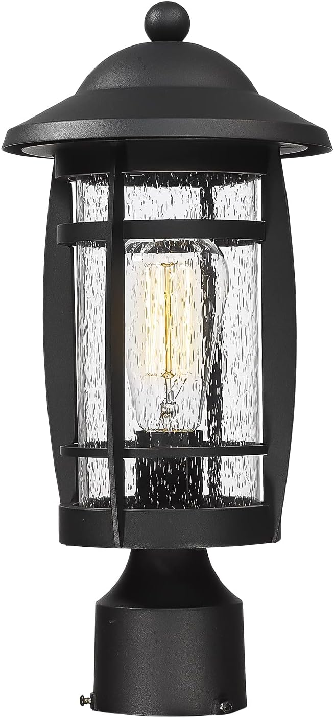 Luminzone Outdoor Post Lights, Lamp Post Light Fixture Black Finish, Waterproof and AntiRust