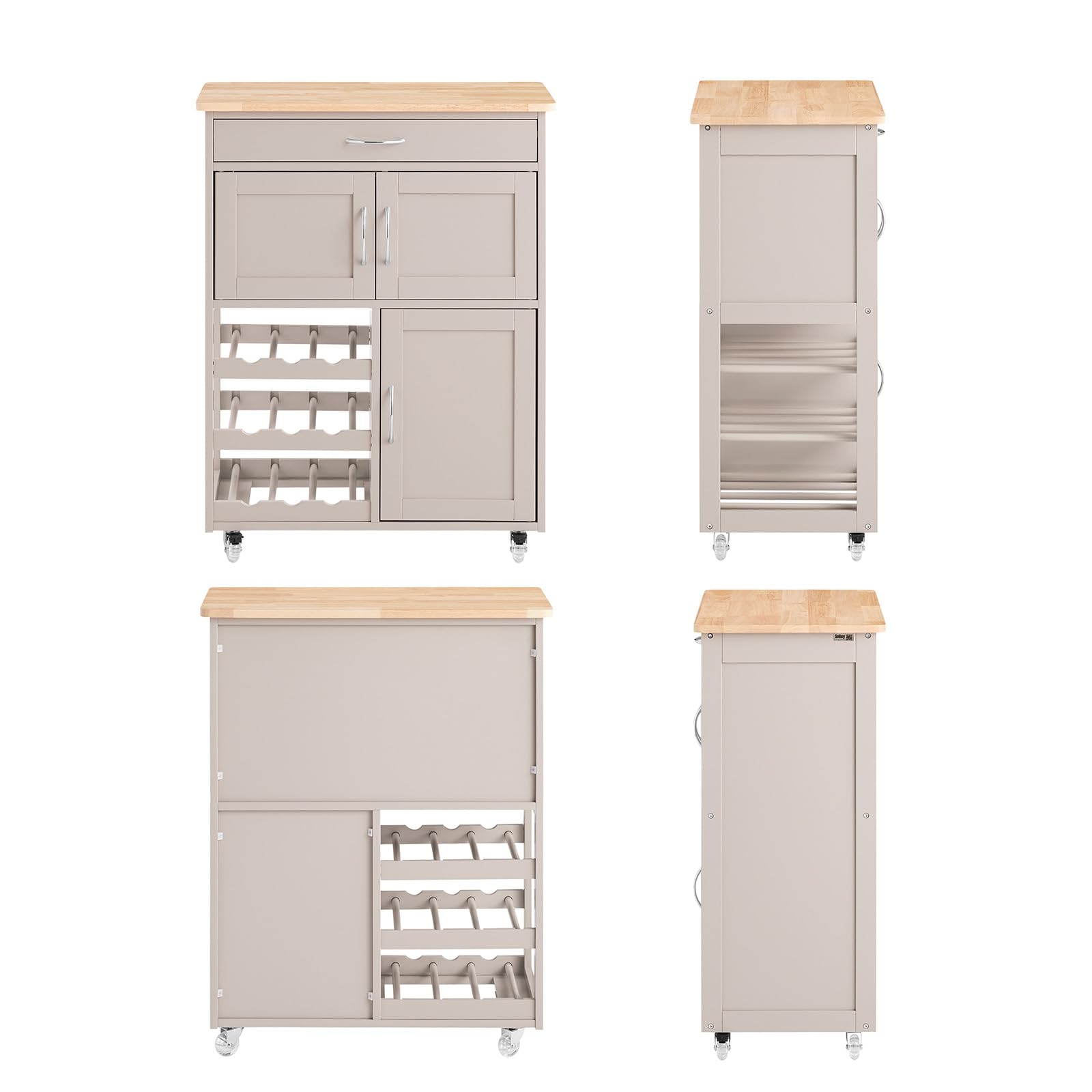 SoBuy Carrello Cucina con Ruote, Mobile Cucina Salvaspazio con Ruote, Mobiletto Cucina con Cassetti e Portabottiglie, Mobiletto Credenza Cucina per Cucina o Sala da Pranzo, Cachi 67x38x86cm FKW45-KA