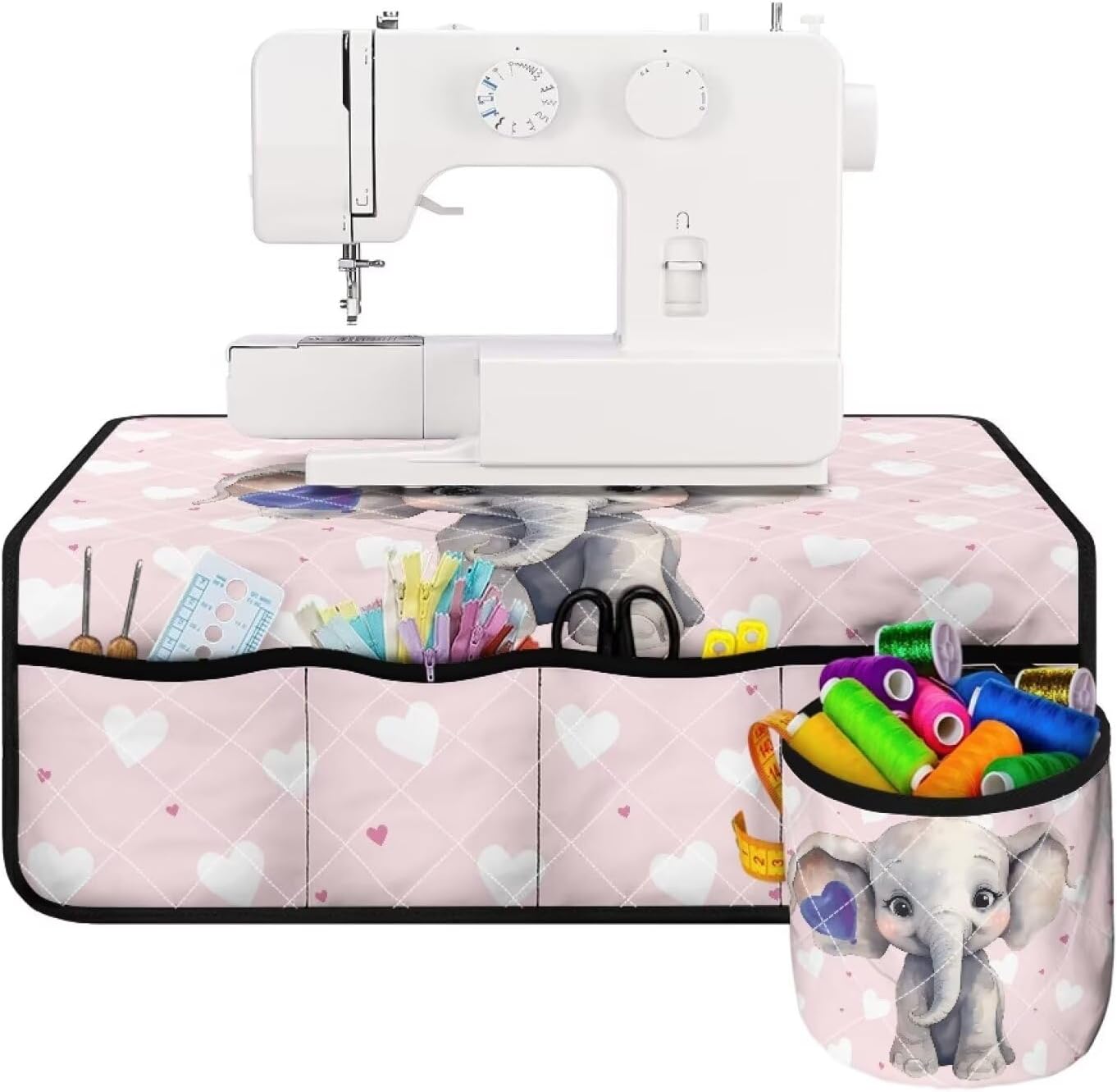 Birds Floral Sewing Machine Pad for Table with Pockets Scratches-Proof Fabric Protective Mat for Sewing Machine Fits Most Standard Household Sewing Machines