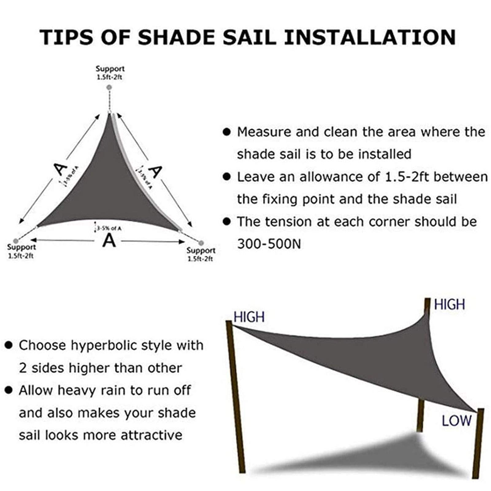 Vela parasole patio, 5X5X5M Sunsn Canopy Triangolare Telo ombreggiante Tessuto impermeabile 90% Protezione UV giardino Campeggio Prato Piscina Auto, Giallo sabbia, Turchese