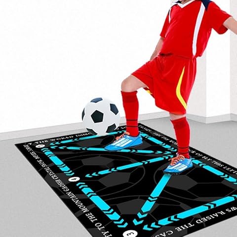 Football Training Mat, Football Mat Training Soccer Training Mat, Non-Slip Football Skills Mat Mastery Mat Ball Control Football Accessories, Gym Mat Football Step Training Mat for Kids Adults Indoors (Black, 60*90) Cover