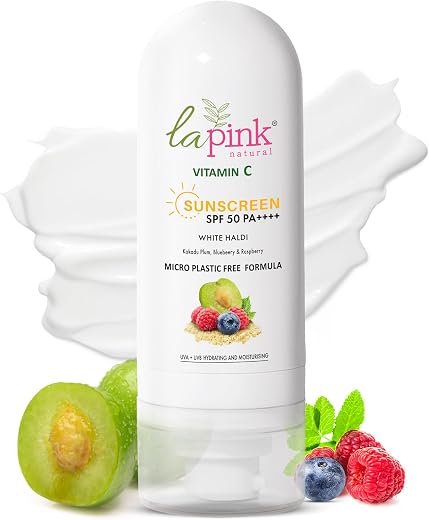 La Pink Vitamin C Sunscreen For Men and Women | SPF 50 PA++++ UVA + UVB, Hydration &amp; Moisturization 100% Microplastic Free...