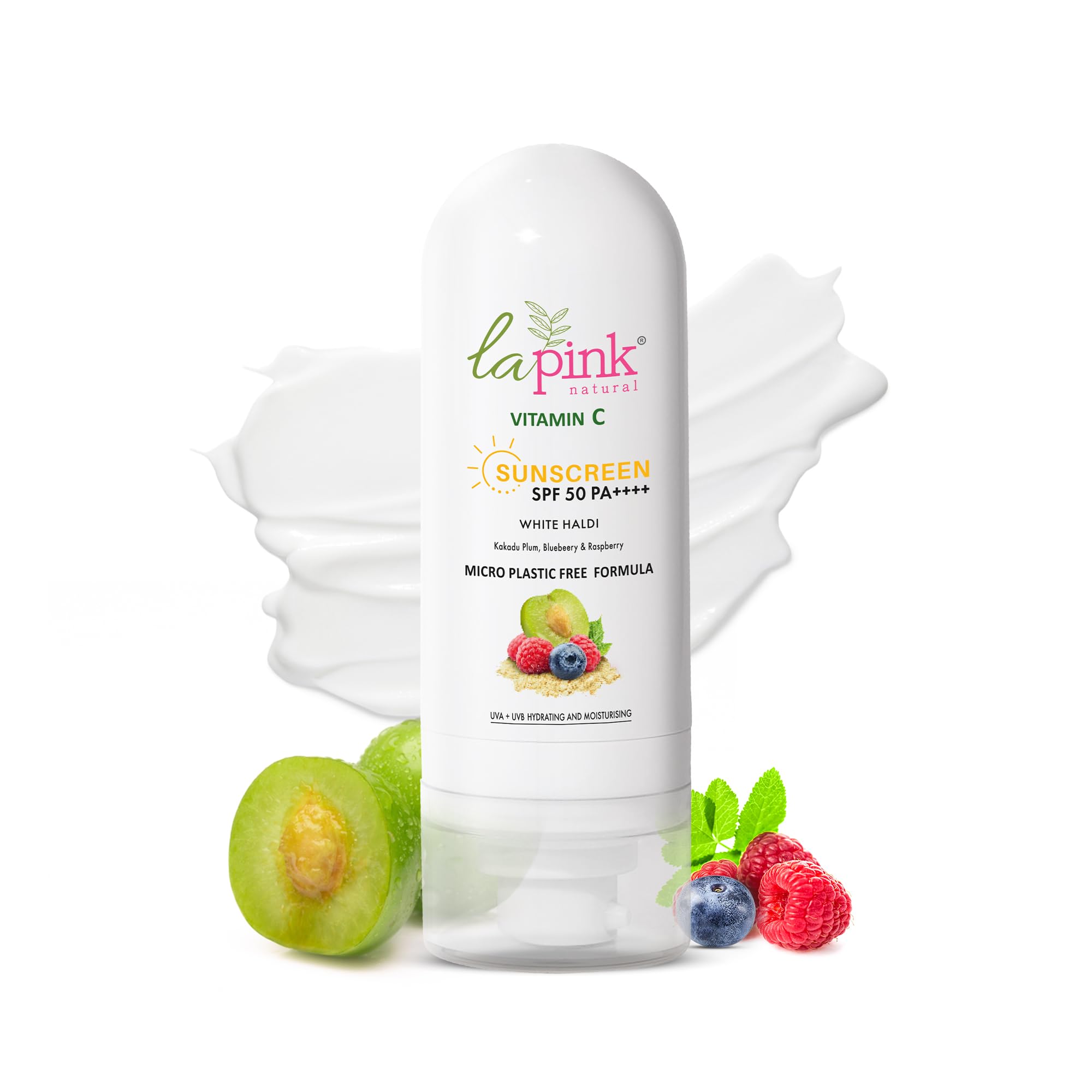 La Pink Vitamin C Sunscreen For Men and Women | SPF 50 PA++++ UVA + UVB, Hydration & Moisturization 100% Microplastic Free Formulation | Non Greasy | Zero White Cast (50g)